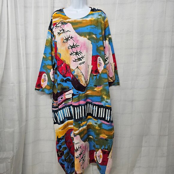 Audate Dress Maxi Artsy Avant Garde Evil Eye Shift Festival 3XL - Picture 11 of 11